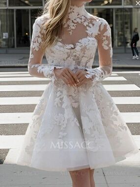 Ivory Floral Lace Long-Sleeve Mini Dress